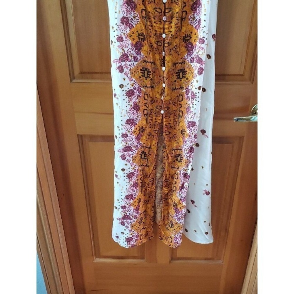 Free People Morning Song Cream Maxi Dress with Orange & Pink Floral Center Panel - Picture 5 of 10